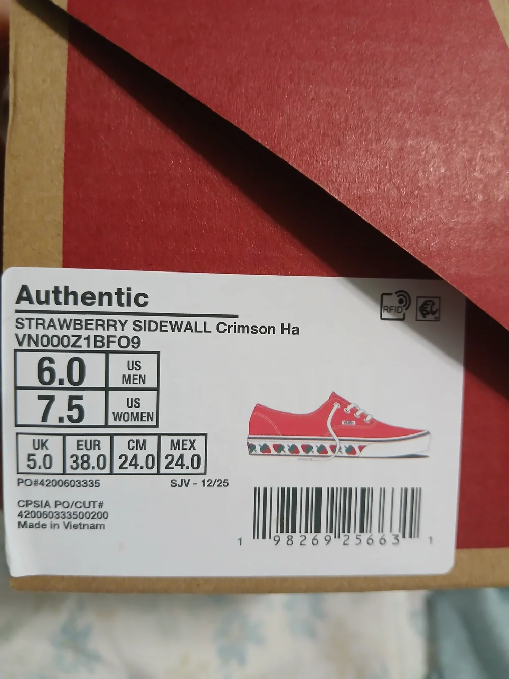 Vans Red Canvas Authentic Low-Top Sneakers with Strawberry Sidewall
